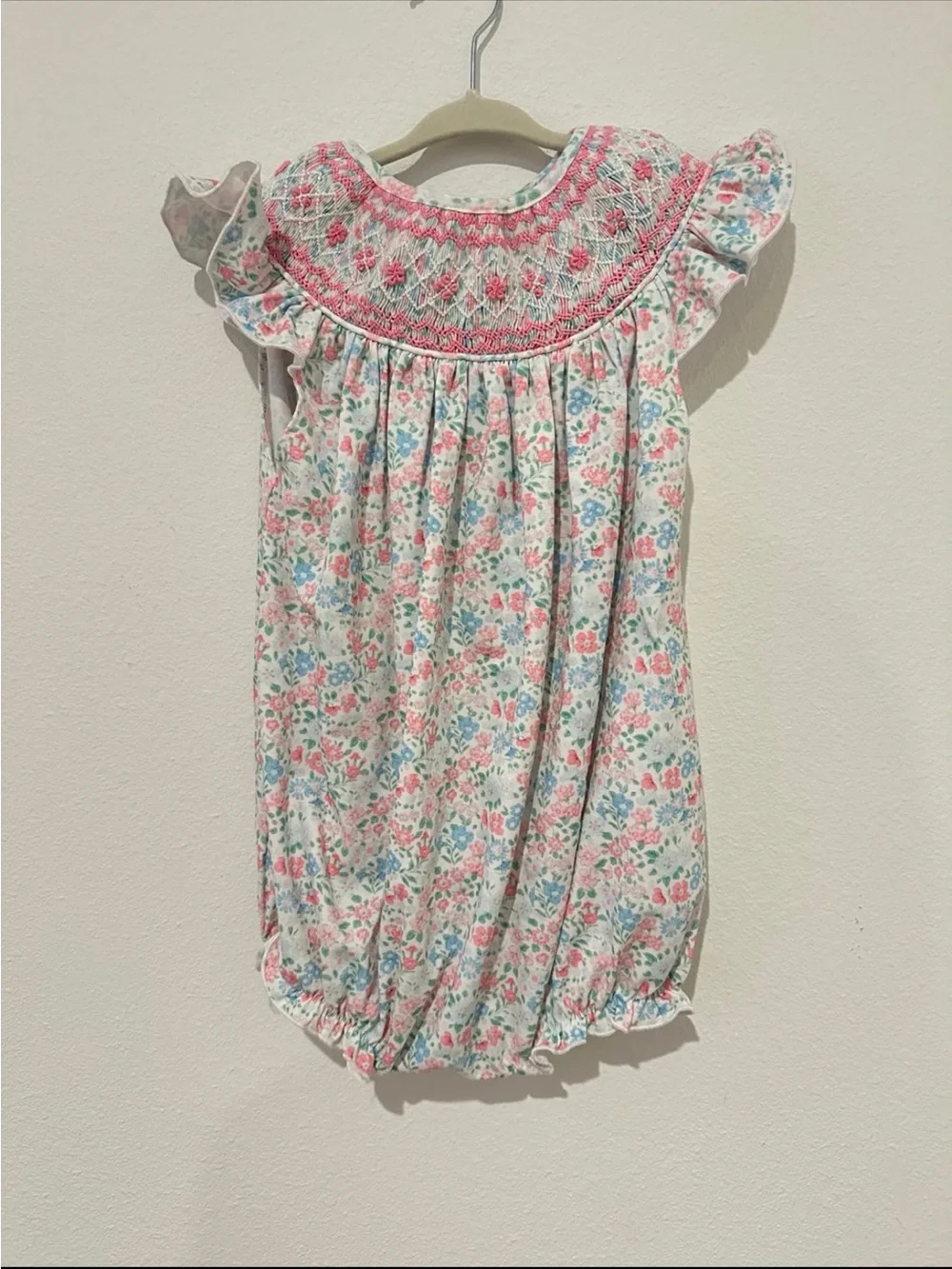 Smocked Floral Baby Dress Romper in Pink & Blue